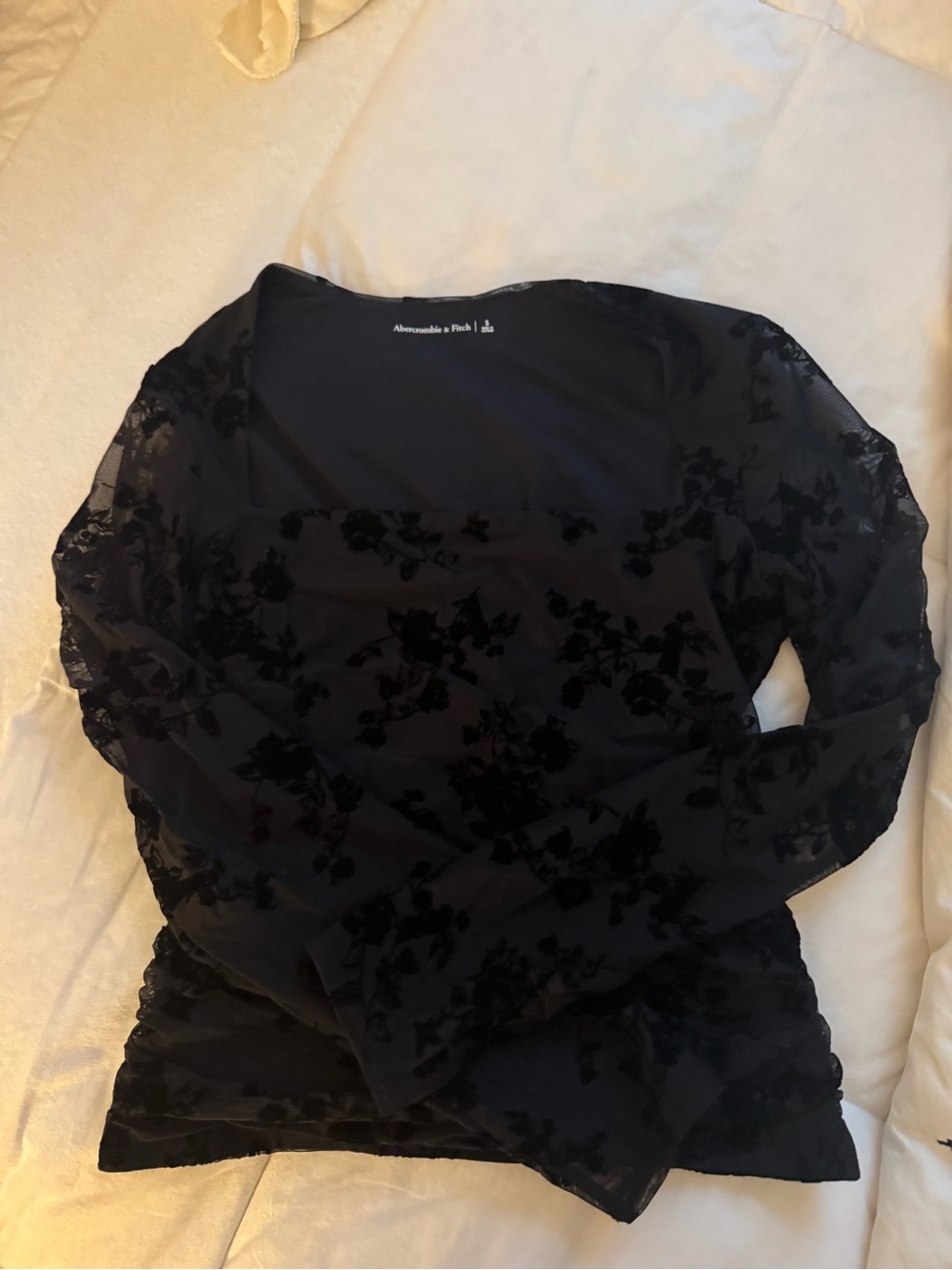 Abercrombie & Fitch Black Floral Burnout Mesh Long Sleeve Top